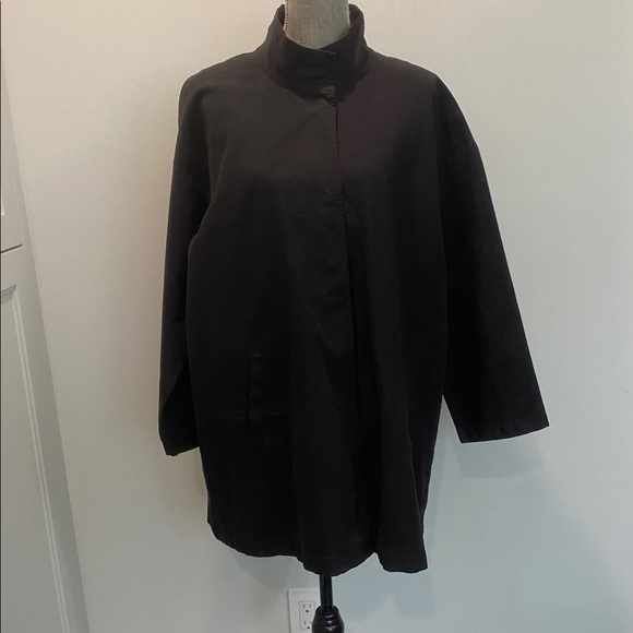 EILEEN FISHER Organic Cotton Hemp Stand Collar Long Jacket Size XL Black Casual - Picture 10 of 15